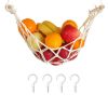 Fruit Hammock; Gray Fruit Basket; 100% Cotton; Screws & S Hooks; Banana Holder; Hanging Fruit Basket for Potato Storage - Type 1