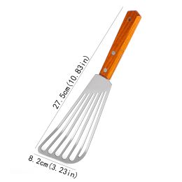 1pc Stainless Steel Frying Shovel For Egg Steak Fish Slice; Non-slip Frying Spatula; Leaky Shovel; Cookware; Kitchen Supplies - Default