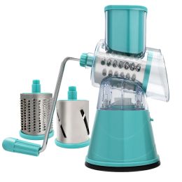 1pc; Rotary Cheese Grater; Kitchen Mandoline Vegetable Slicer With 3 Interchangeable Blades - Blue