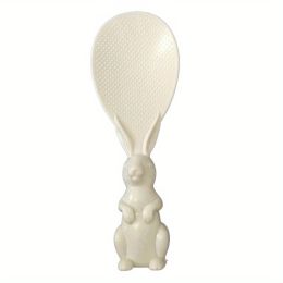 1pc Cute Rabbit Non-Stick Rice Scoop; Bunny Shape Standable Rice Scooper; Household Rice Cooker Rice Spoon; Cartoon Rice Spoon - Beige Color