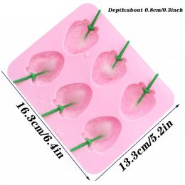 1pc; 6 Strawberry Ice Cube Molds; Ice Cube Tray; Popsicle Molds; 6.4"Ã—5.2" - Pink