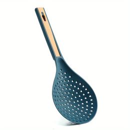 1pc New Multi-functional Large Filter Spoon Kitchen Long Handle With Clip Filter Spoon Household Dumpling Glutinous Rice Ball Colander - Blue Yellow