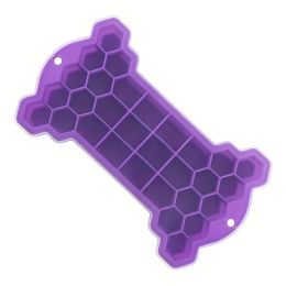 1pc Silicone Ice Tray With Lid; Large Capacity Ice Box; Bone Shaped Silicone Ice Tray; Homemade Ice Cube Mold; Kitchen Tools - Purple