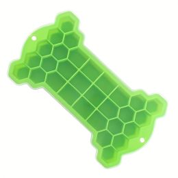 1pc Silicone Ice Tray With Lid; Large Capacity Ice Box; Bone Shaped Silicone Ice Tray; Homemade Ice Cube Mold; Kitchen Tools - Green