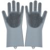 1pair Kitchen Silicone Dishwashing Gloves; Housework Cleaning Waterproof Insulation Magic Gloves; Dishwashing Brush - Grey - Silica Gel