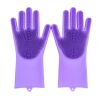 1pair Kitchen Silicone Dishwashing Gloves; Housework Cleaning Waterproof Insulation Magic Gloves; Dishwashing Brush - Purple - Silica Gel