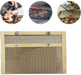 Non-Stick BBQ Mesh Grilling Bag Barbeque Grill Mesh Bag BBQ Accessories Bag - Gold - Small