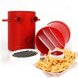 2-in1 Potato Fries Maker Potato Slicers French Fries Maker Cutter & Microwave Container No Deep-Fry to Make Healthy Fries Microwavable Safe - Red