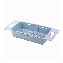 Kitchen Sink Retractable Wash Rack Collapsible Over The Sink Colander Dish Fruit Vegetable Strainer Drainer Basket for Kitchen - blue