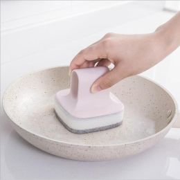 Dish Washing Sponge Wall Mount Self adhesive PP Handle Scrubber Kitchen Dishwasher Tool - pink