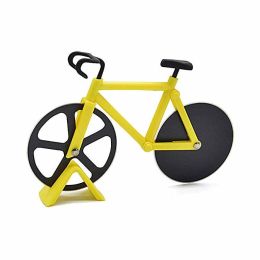 Stainless Steel Bicycle Pizza Slicer Double Cutting Wheels with Display Stand Pizza Slicer Sharp Dual - yellow