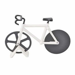 Stainless Steel Bicycle Pizza Slicer Double Cutting Wheels with Display Stand Pizza Slicer Sharp Dual - white