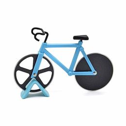 Stainless Steel Bicycle Pizza Slicer Double Cutting Wheels with Display Stand Pizza Slicer Sharp Dual - blue