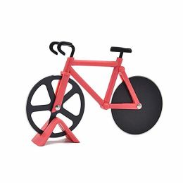 Stainless Steel Bicycle Pizza Slicer Double Cutting Wheels with Display Stand Pizza Slicer Sharp Dual - red