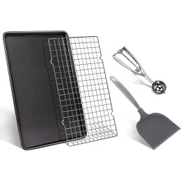 Cookie Sheets Non-stick Baking Sheet Set With Non-stick Jelly Roll Pan;  Rack;  Cookie Scoop;  Spatula - Cookie Sheets