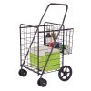 Jumbo Basket Folding Shopping Cart With Swiveling Wheels And Dual Storage Baskets - Black - Kitchen Tools