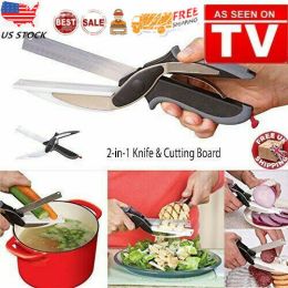 Free shipping Clever Cutter 2-in-1 Knife & Cutting Board Scissors Chop/Slicer/Pizza Cutter USA - picture