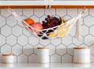 Fruit Hammock; Gray Fruit Basket; 100% Cotton; Screws & S Hooks; Banana Holder; Hanging Fruit Basket for Potato Storage - Type 2