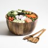 X-Large Salad Bowl with Servers - brown - acacia wood