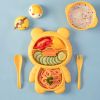 1pc Bear Shaped Dinner Plate Set; Kitchen Multi-functional Small Plaid Fruit Salad Plate - Yellow