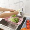 Kitchen Sink Retractable Wash Rack Collapsible Over The Sink Colander Dish Fruit Vegetable Strainer Drainer Basket for Kitchen - pink