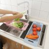 Kitchen Sink Retractable Wash Rack Collapsible Over The Sink Colander Dish Fruit Vegetable Strainer Drainer Basket for Kitchen - pink