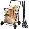 Jumbo Basket Folding Shopping Cart With Swiveling Wheels And Dual Storage Baskets - Black A - Kitchen Tools