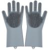 1pair Kitchen Silicone Dishwashing Gloves; Housework Cleaning Waterproof Insulation Magic Gloves; Dishwashing Brush - Grey - Silica Gel