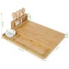 Bamboo Cheese Board Charcuterie Cheese Platter Board Serving Tray with Cutlery Set for Wedding Birthdays Christmas - Yellow