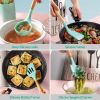 11Pcs Silicone Cooking Utensil Set Heat Resist Wooden Handle Silicone Spatula Turner Ladle Spaghetti Server Tongs - LightGreen