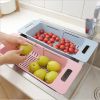 Kitchen Sink Retractable Wash Rack Collapsible Over The Sink Colander Dish Fruit Vegetable Strainer Drainer Basket for Kitchen - pink