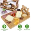 Bamboo Cheese Board Charcuterie Cheese Platter Board Serving Tray with Cutlery Set for Wedding Birthdays Christmas - Yellow