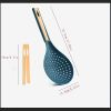 1pc New Multi-functional Large Filter Spoon Kitchen Long Handle With Clip Filter Spoon Household Dumpling Glutinous Rice Ball Colander - White Gray